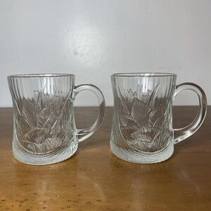 Arcoroc France Mugs Flower Embossed Clear Glass Canterbury Crocus Set Of 2